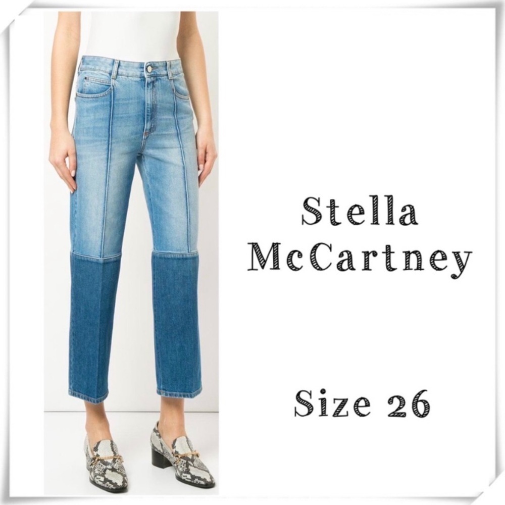 STELLA McCartney Denim Tow-tone Color Crop Legs Jeans in Light Washed